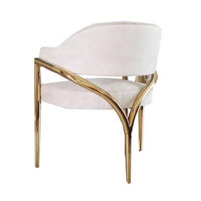 China Dining Chair Beige Velvet Dining Armchair Room Furniture Modern Luxury Gold Stainless Steel Dining Chair for sale