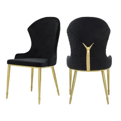 China Dining Chair Modern Fabric Black Metal Legs Dining Chair High Back Stainless Steel Black And Gold Velvet Dining Chairs for sale