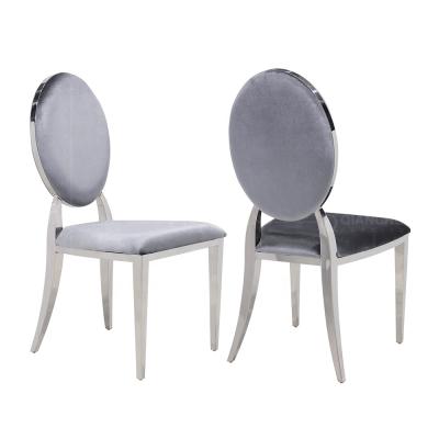 China Dining Chair Cheap Hotel Dining Chair Chrome Round Back Dark Gray Velvet Dining Chair for sale