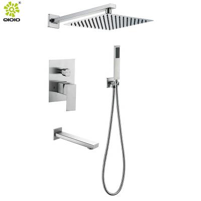 China Without Slide Bar High Quality Brushed Black Hidden Triple Function Cold Water Mixer Taps Shower Set for sale