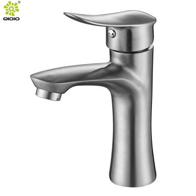 China Shark Series Contemporary Brushed Faucet 304 Stainless Steel Desk Mounted Hot And Cold Mixer Bathroom Basin Faucet for sale