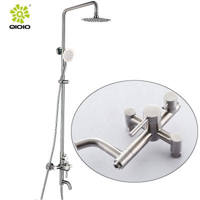 China With Modern 304 Mixed Stainless Steel Slide Bar Fashion Hot And Cold Mixed Cross Bathroom Shower Sets for sale