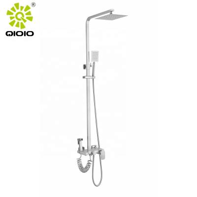 China With Sliding Bar Swept Hot And Cold Shower Rain Faucet Bathroom Mixer Set 4 Functions Bidet Sprayer Set for sale