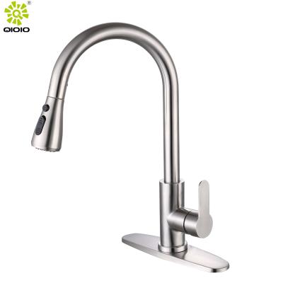 China Kaiping Manufacture Modern Hot Sale 304 Stainless Steel Pull Out Brushed Free Lead Kitchen Mixer Tap for sale