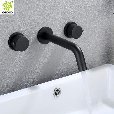 China Matt Black 304 Stainless Steel Modern Double Handle Wall Mounted Hot And Cold Water Basin Mixer Concealed Faucets for sale