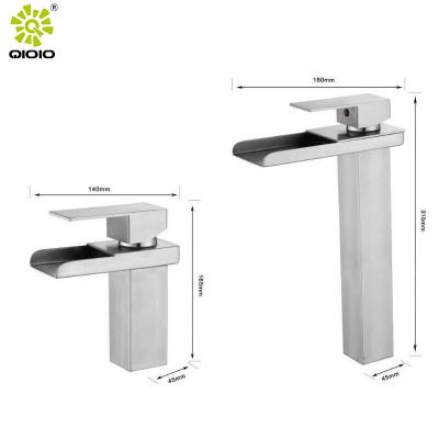 China Modern Swept Waterfall Faucet Toilet 304 Stainless Steel Lead Free Deck Mounted Single Handle Basin Mixer Tap for sale