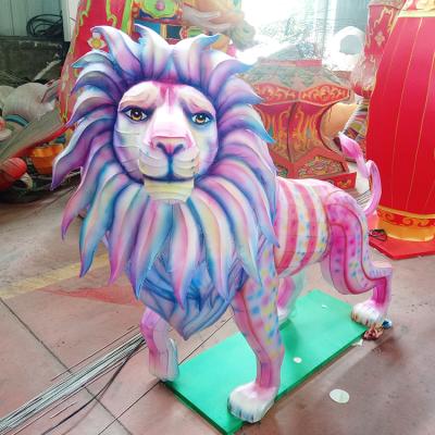 China Life-Size Chinese Lantern Lion Rhinoceros Lantern Cartoon Silk Festival Animal Exhibition Lantern Cloth for sale