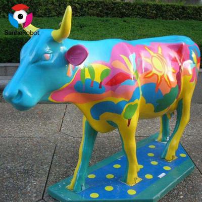 China Realistic Fatansy Robot Animal Fiberglass Sanhe Motion Cow Life Size Statue For Outdoor Decoration for sale