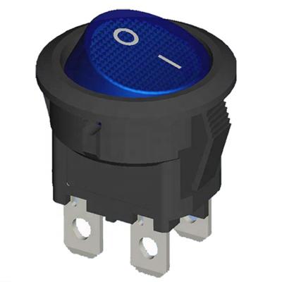 China blue illuminated round rocker switch dpdt 4 pin / terminal with on-off light / lamp HS6-Y1-6-04Q1B3-BL03 for sale