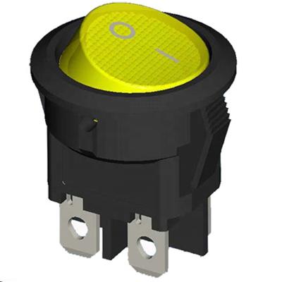 China illuminated round pin/terminal dpdt 4 rocker switch on-off with yellow light/lamp 250V HS6-Y2-6-04Q1B1-BY03 for sale