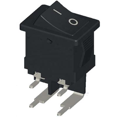 China 90 degree rocker switch dpdt 4 square pin / pcb terminal on-off right angle mount HS6-Y1-6-04P200-BB03 for sale