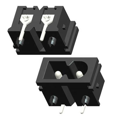 China Industrial IEC 60320 c8 Left Polarity Socket 2 Pin Inlet PCB Mounting Right Angle Terminal for sale