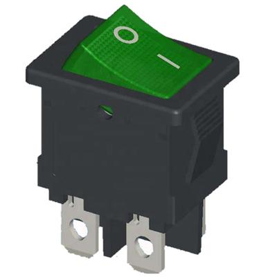 China 4 Pin 6A 250V kc Rocker Switch 4 Pin 6A 250V kc Bright Square VDE cUL On/Off UL Green Light / Lamp / CB Approved HS6-F8-6-04Q1B2-BG03 for sale