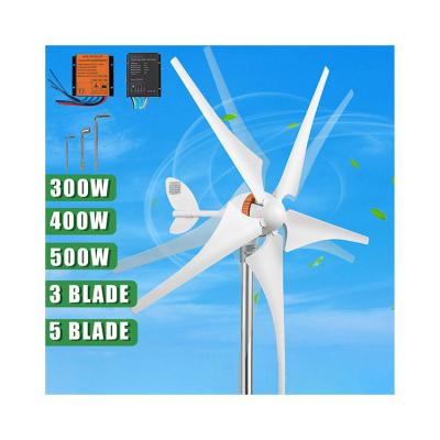 China Die Casting Aluminum With Paint Finish 12V High Efficiency Coated Low Noise 300W 400W 500W 5 Blades Horizontal Wind Turbine Generator With Controller for sale