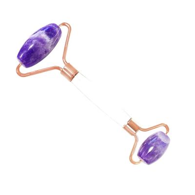 China Luxury high quality citrine stone quartz amethyst microcurrent stainless stee massage rose 3d quartz ice crystal jade face roller for sale