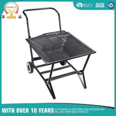 China Garden Treasures Metal Fire Pit Stored Black Cart With Wheels for sale