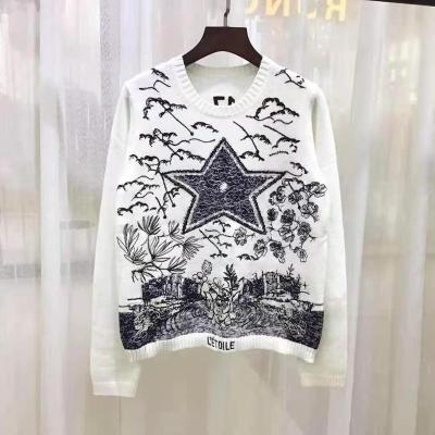 China Breathable Embroidery Letters Five-pointed Round Heavy Street Fashion Round Heavy Fashion Sweatershirt Sweatershirt Long Sleeve Collar Star 17 White Sweater for sale