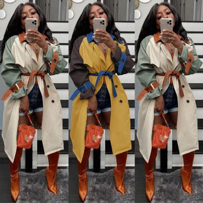 China Breathable DLL New Fashion Lady Long Sleeve Anorak Double Breasted Patchwork Belted Loose Winter Women Autumn Spring Long Trench Coat for sale