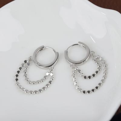 China OEM Removable Duoying 925 Sterling Silver Chain Earrings Clip On Women Double Silver Chain Earrings for sale