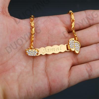 China FASHIONABLE Custom Letters Name Crown Baby Jewelry Gold Plated Footsteps Copper Bangles Women Bracelet Jewelry for sale