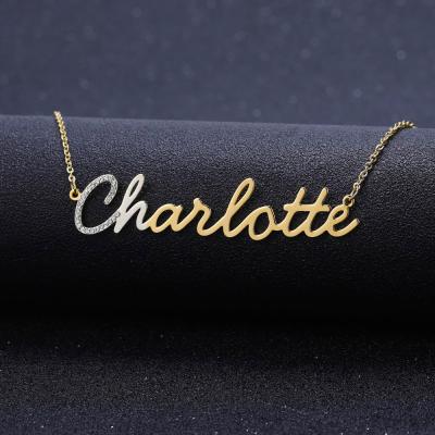 China Customized Necklace Gifts Customized Jewelry Two Tone Letter Necklace With CZ Name Necklace Stainless Steel Custom Necklace for sale