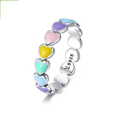 China FASHIONABLE Dy Brand S925 Pure Silver Heart Shaped Color Process Self Owned Ring Women Ring Oil Drip Ring for sale