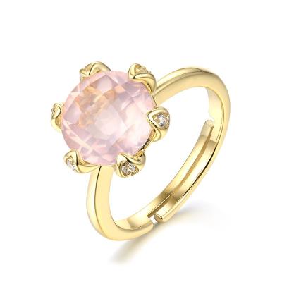 China 2020 TRENDY ring delicate korean raw crystal flower shaped rose gemstone resizable engagement rings for sale