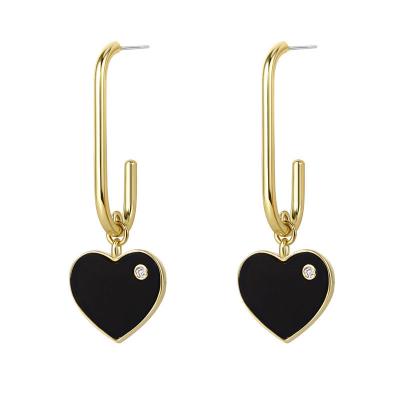 China Fashion Women Jewelry S925 Sterling Silver Stud Black Heart Long Acrylic Gold Plated Earrings for sale