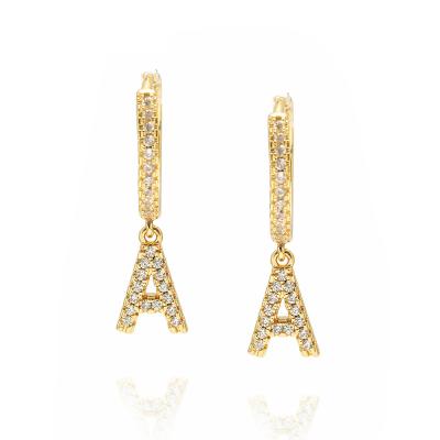 China Wholesale Korean CLASSIC A-Z Earrings Diamond Earrings Women Gold Plated Huggie Earrings OEM Initial Letter Duoying for sale