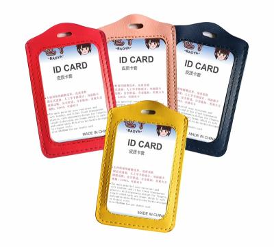 China Fashion Customized Colorful Leather Long Working Vertical Lanyard Card Holder Product PU ID Badge Card Holder Neck Strap Office Saffiano Long for sale