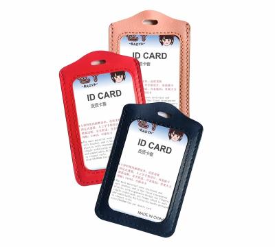 China Fashion Customized Office Saffiano PU Colored Leather Working ID Badge Card Holder Vertical BusinessID Card To Block Credit Card Carbon for sale