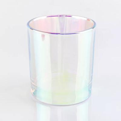 China Gift & Craft Hot Sale Shiny Iridescent Glass Candle Jars For Scent Candles Iridescent Candle Vessels For Christmas for sale