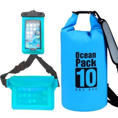 China 500D PVC 10L NET set waterproof 3 dry bag with detachable shoulder strap dry bag with phone case for sale