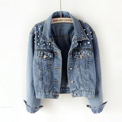 China Wholesale Breathable Denim Jean Jacket Women Spring Autumn Fashion Coat Black Pearl Jean for sale