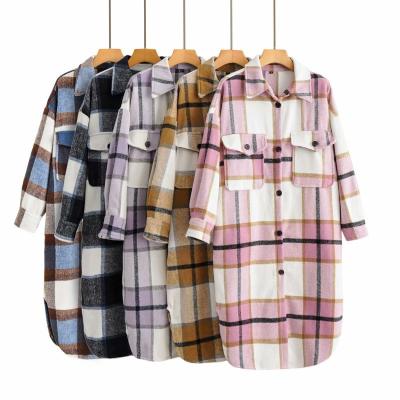 China 2021 Autumn new winter loose casual plaid long tweed jacket wool coat anti-wrinkle for women for sale