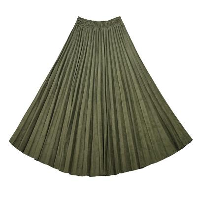 China 2022 Ladies Waist Breathable Chic Pleated Skirts Long Winter Autumn Solid Suede Maxi Skirt High Waist For Women for sale