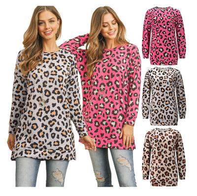 China Anti-Wrinkle New Arrival Casual Autumn Women Leopard Top Long Sleeve T-Shirt Shirt for sale