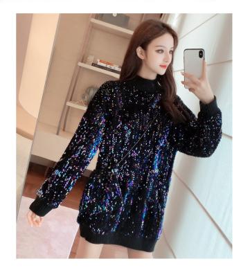 China New Anti-wrinkle ladies clothing group loosely around the neck temperament was thin sequin around the neck thick gold velvet sweater jacket for sale