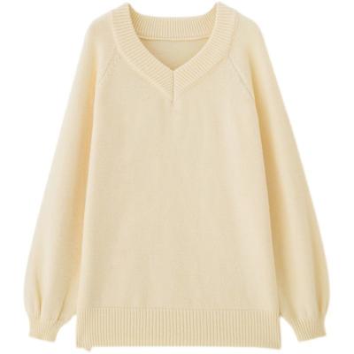 China Custom Women's V Neck Strapless Sweater New Anti-wrinkle Autumn Winter Loose Solid Leisure for sale