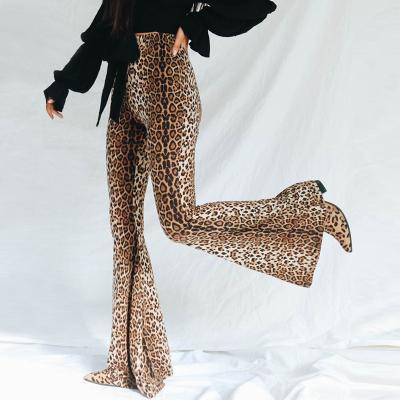 China Wholesale Hot Anti-wrinkle Woman Leopard Flare Wide Leg Pants Women Wide Leg Pants Fashionable for sale