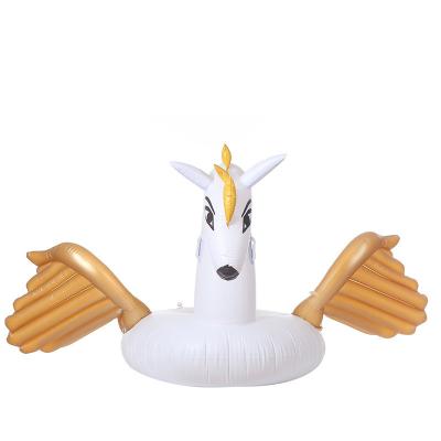 China Water Fun Places Prepare To Board Golden Pegasus To Ride Large Inflatable Float Drain Float Bed Unicorn Swim Ring With Wing For Adults for sale