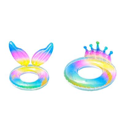 China Eco-friendly Inflatable PVC Pool Float Swim Ring With Glitter Mermaid Tail Pool Tube Floats For Kids Adults for sale