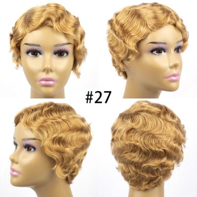 China Pixie Curls Cheap Hair Grade 12A Hair Color 99j Brown Pixie Finger Wave Wig 100% Cheap Machine Made Full Hair Cuticle Hair for sale