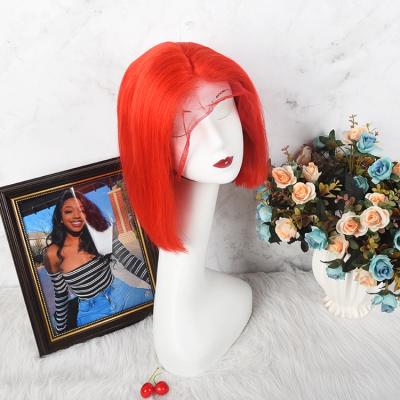 China New silky straight wave wig 2021 bone straight 8 inch lead lace wig hd closure short lead red wigs for sale