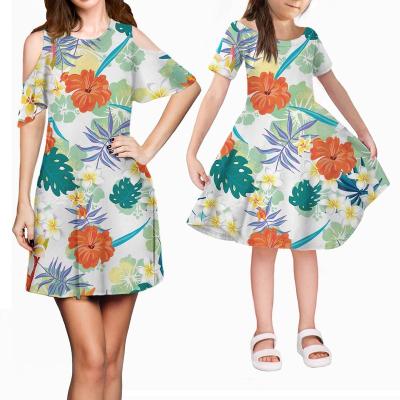 China Anti-Static Woman Dresses 2022 New Arrivals Red Hawaii Hibiscus With Banana Leaf Flower Girl Dresses Wedding Kids Birthday Dress for sale