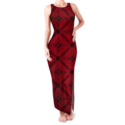 China Women's Casual Sleeveless Summer Maori Polynesian Pattern Tattoo Design Fijian Anti-Wrinkle Dresses Slit Maxi Dresses Women Sexy Bodycon for sale