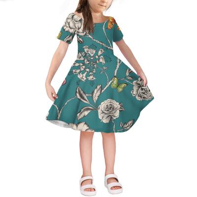 China Washable Girls Clothes Sets Ages 2-14 Years Print Floral Dress Clothing Girl Clothes Short Babies Dress Kids Children for sale