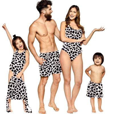 China Breathable Beach Shorts For Men Boy Leopard Black/White Family Print Print Swimwear Custom Logo Plus Size Swimwear Women Bikini for sale