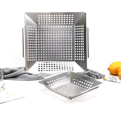 China Dustproof Stainless Steel Square BBQ Grilling Basket with Holes GRILL Accessories for Grilling Vegetables for sale