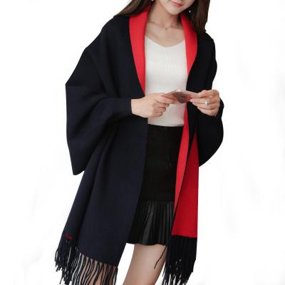 China Cotton Towel Quick Dry Women's Color Block Wrap Reversible Poncho Shawl for sale